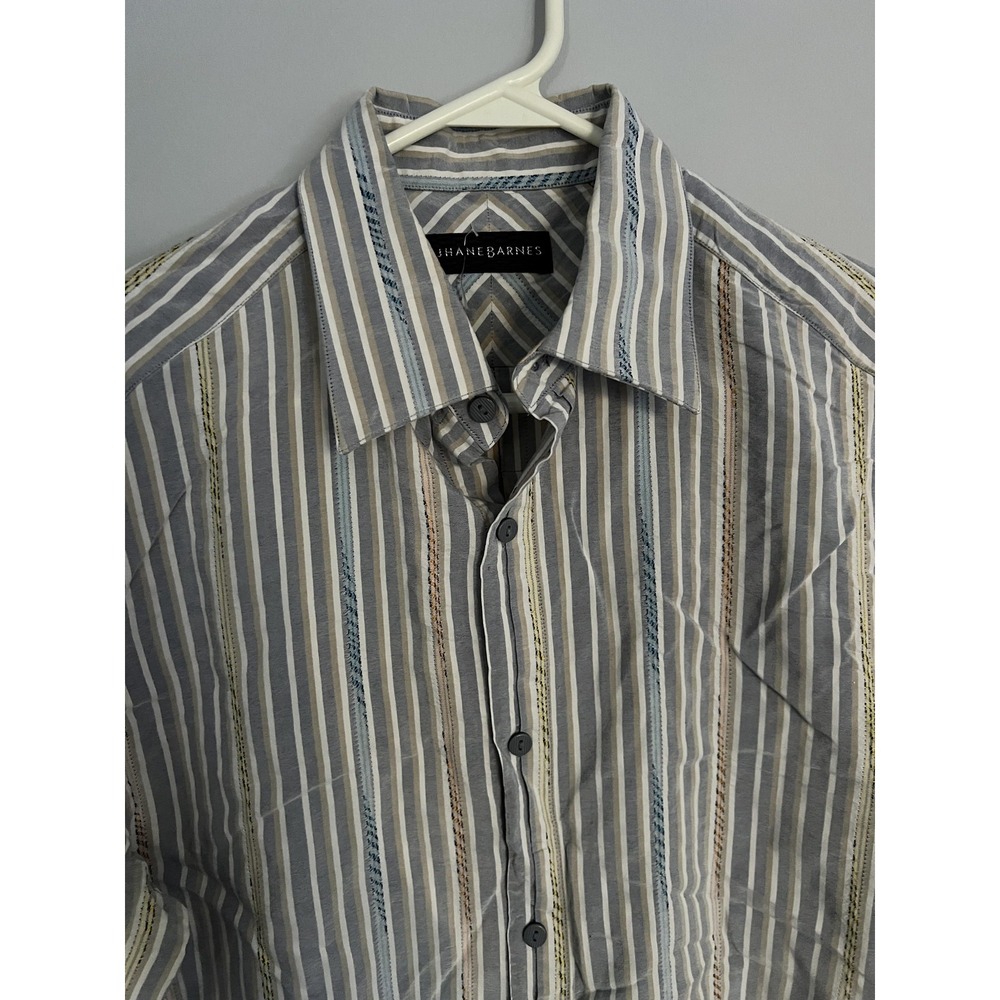 Jhane Barnes Shirt Mens Medium Gray Blue Striped Long Sleeve Silk Button‎ Up - Picture 2 of 16